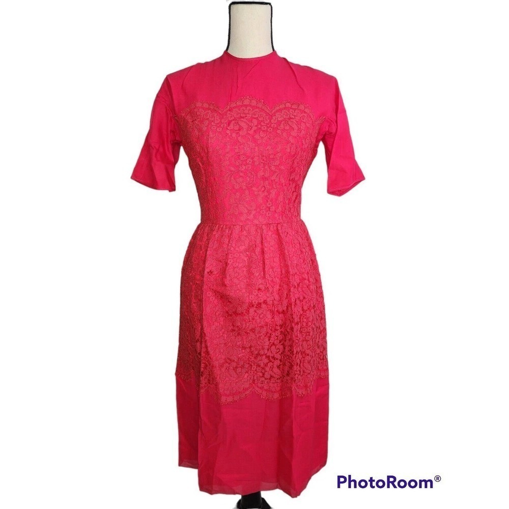 1950s Vintage L'Aiglon Party Cocktail Dress Bodice Lace Red Women's Size 10